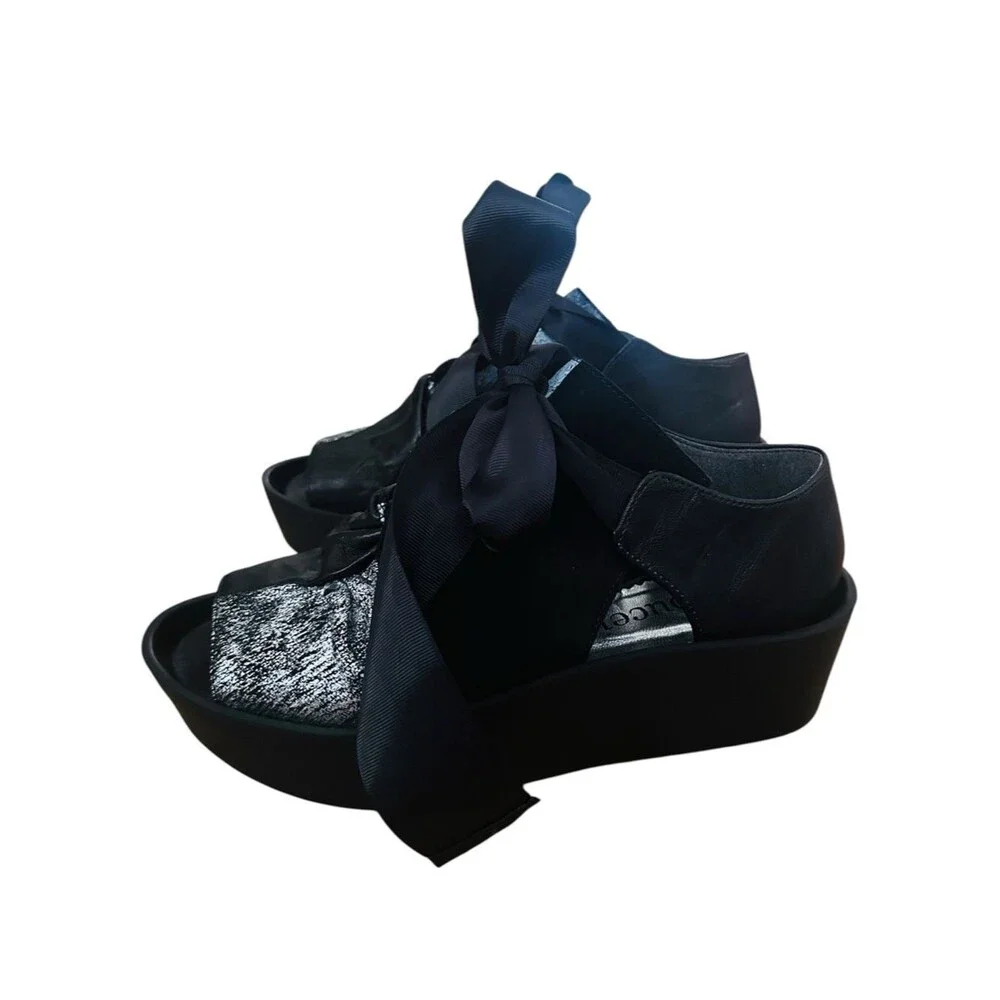 NEW Papucei Kimk Platform Wedge Sandals Black Silver  Size 40